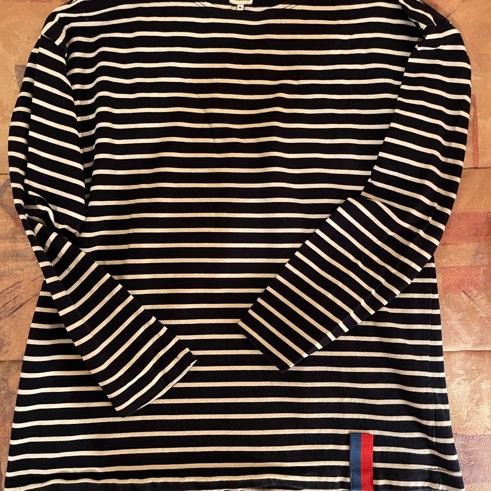 Kule Navy and White Modern Long Striped Long Sleeve Shirt Sz M